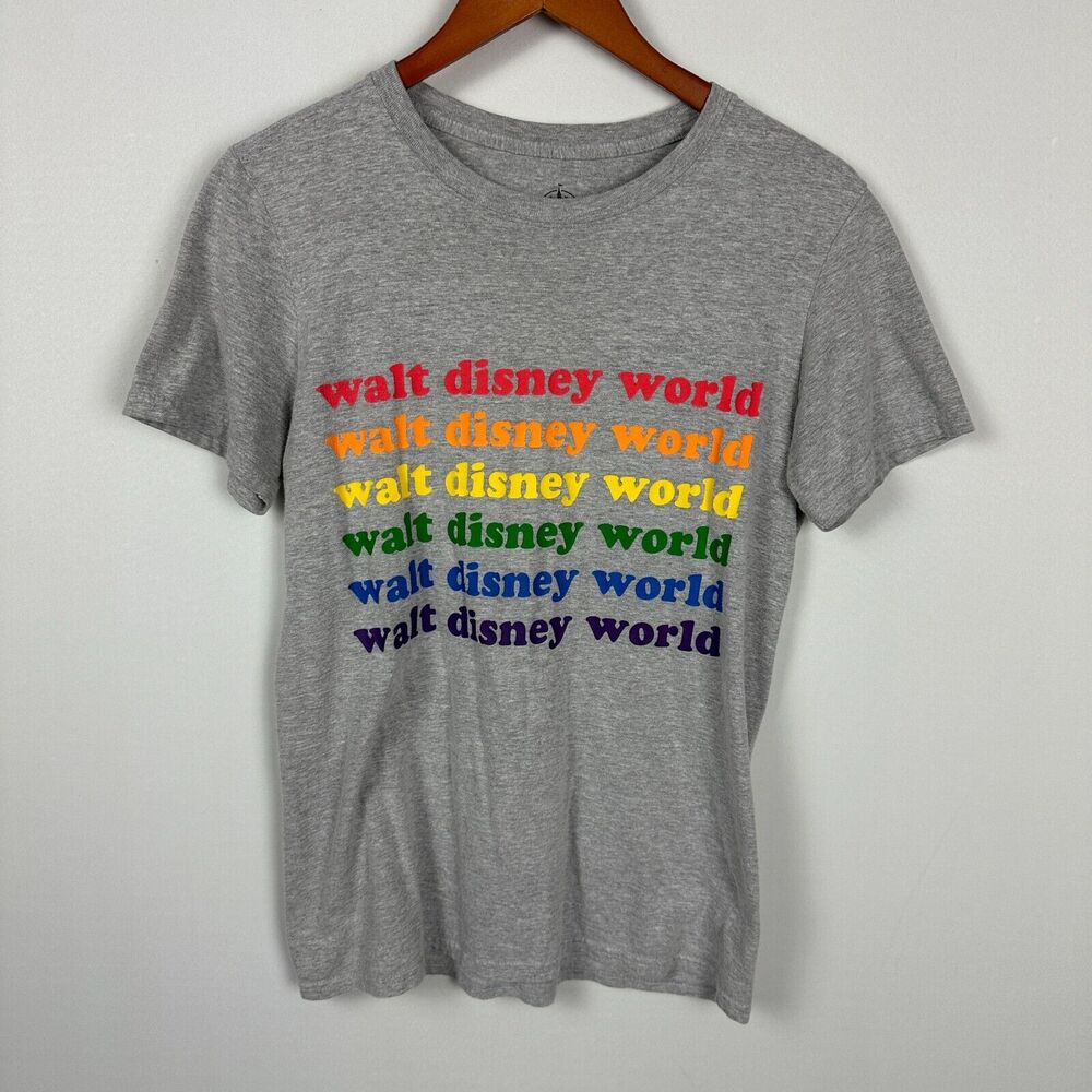 Walt Disney World Parks Rainbow Pride Lettering Gray Adult‎ Shirt Size Small Top